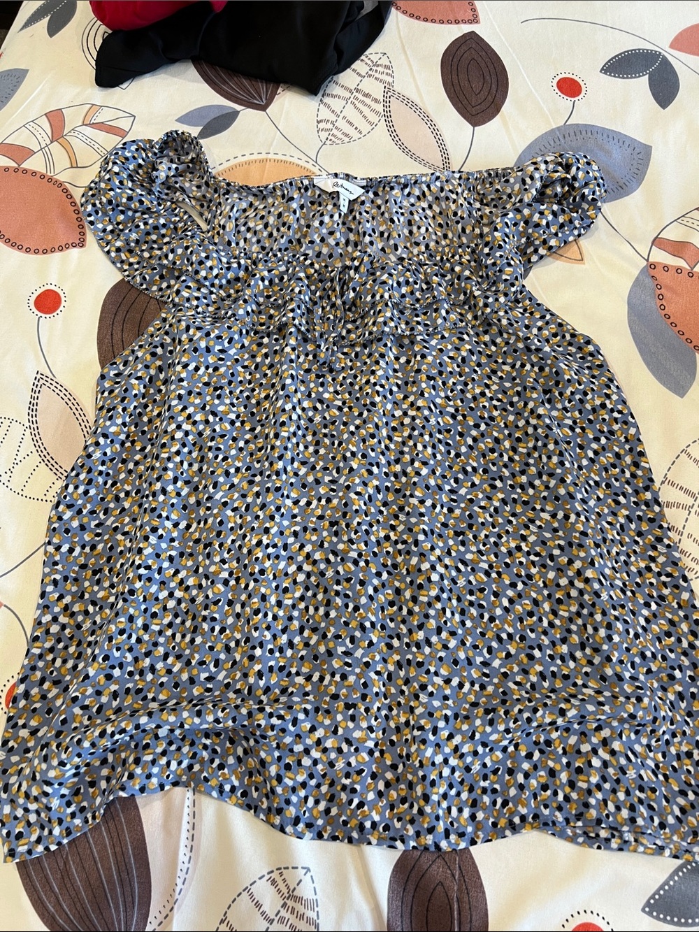 Reitmans Blue Multi Smocked Square-Neck Blouse